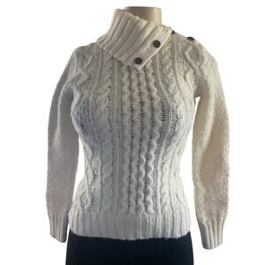 GAP Y2K Wool Camel Hair Cable Knit Button Turtleneck Sweater Women’s S Vintage